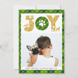 JOY Paws Gold   Pet Lovers Festive Tartan Plaid Holiday Card