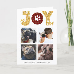 JOY Paws Gold   Pet Lovers Four Photo Collage Holiday Card