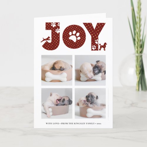 JOY Paws Gold  Pet Lovers Four Photo Collage Holiday Card