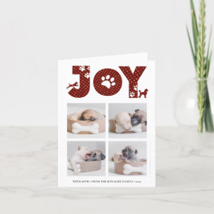 JOY Paws Gold Pet Lovers Four Photo Collage Holiday Card