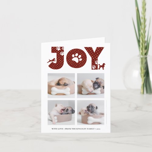 JOY Paws Gold  Pet Lovers Four Photo Collage Holiday Card