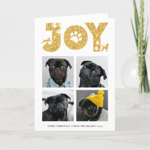 JOY Paws Gold   Pet Lovers Four Photo Collage Holiday Card