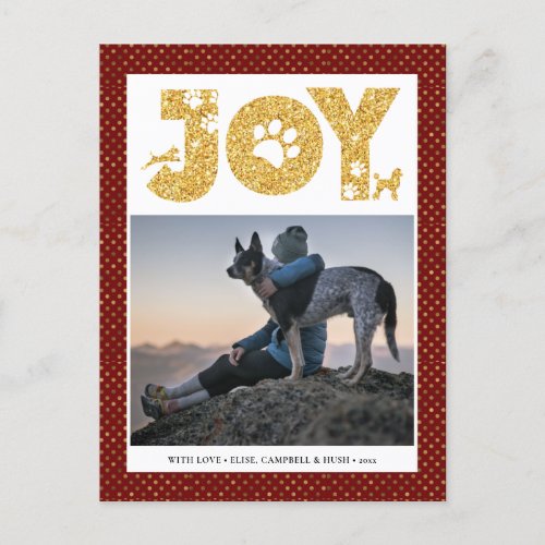 JOY Paws Gold  Pet Lovers Gold Dot In Red Holiday Postcard