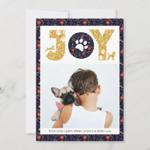 JOY Paws Gold   Pet Lovers Pine Bough Floral Holiday Card