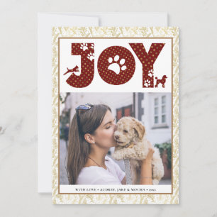 JOY Paws Gold   Pet Lovers Pine Bough Gold Holiday Card