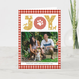 JOY Paws Gold Pet Lovers Red Buffalo Plaid Holiday Card