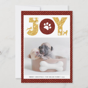 JOY Paws Gold   Pet Lovers Red Gold Dot Holiday Card