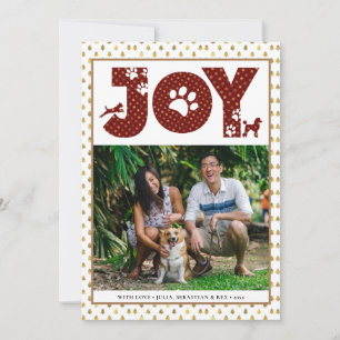 JOY Paws Gold Pet Lovers Red Gold Dot Holiday Card
