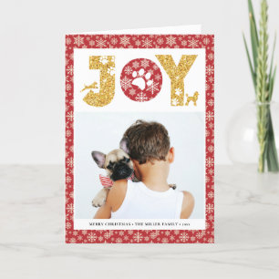 JOY Paws Gold Pet Lovers Snowflakes In Red Holiday Card