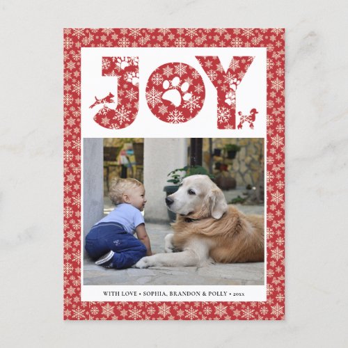 JOY Paws Gold  Pet Lovers Snowflakes In Red Holiday Postcard