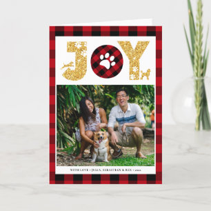 JOY Paws Pet Lovers Red Buffalo Plaid Holiday Card