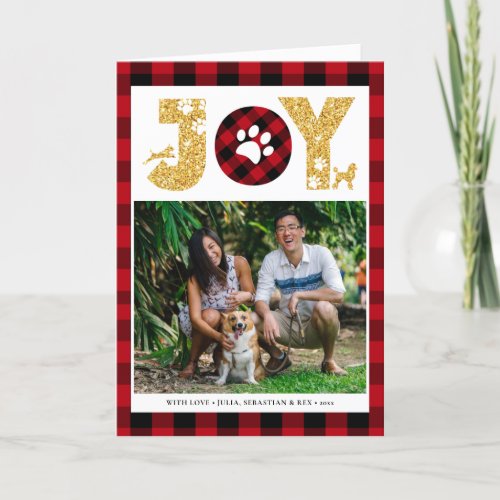 JOY Paws  Pet Lovers Red Buffalo Plaid Holiday Card