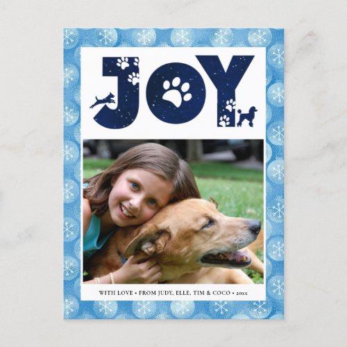 JOY Paws  Pet Lovers Snowflakes In Baby Blue Holiday Postcard