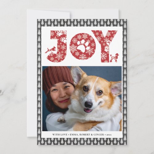 JOY Paws  Pet Lovers Snowflakes In Red Pine Tree Holiday Card
