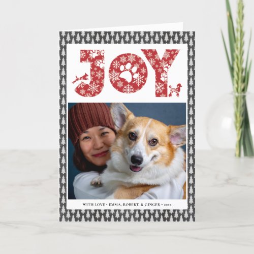 JOY Paws  Pet Lovers Snowflakes In Red Pine Tree Holiday Card