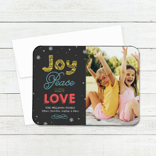Joy Peace and Love Bright Color Chalk Photo Magnet