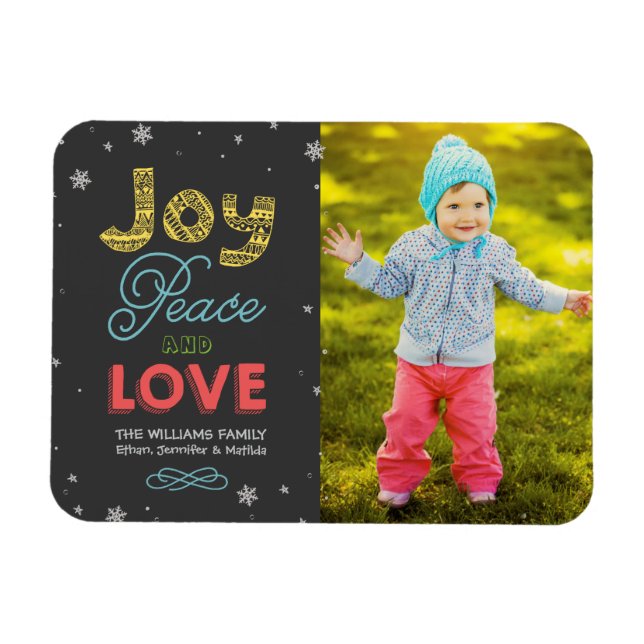 Joy Peace and Love Bright Colors Holiday Photo Magnet (Horizontal)
