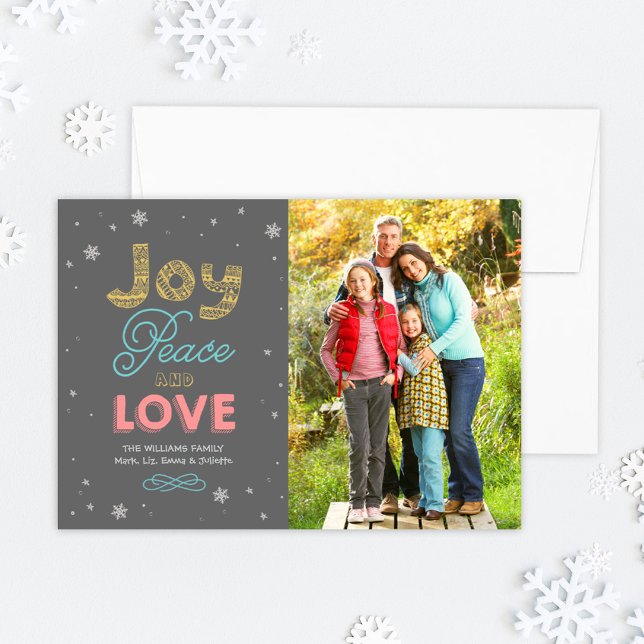Joy Peace and Love Photo Greeting Holiday Card (Creator Uploaded)