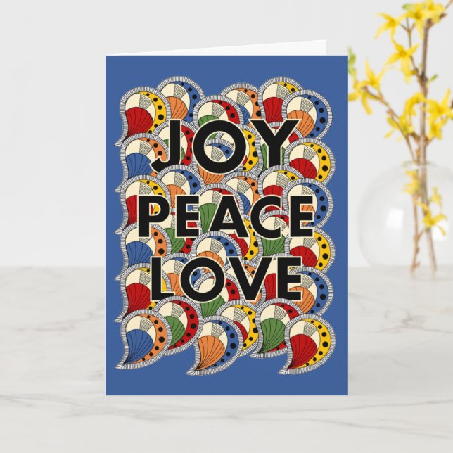 Joy Peace Love - Black Text & Custom Background Card (Yellow Flower)