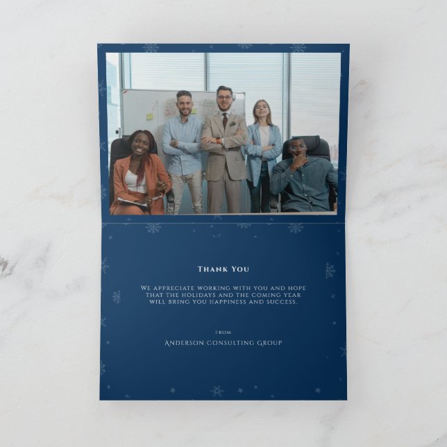 Joy Peace Love Blue Team Photo Corporate Christmas Card (Inside)