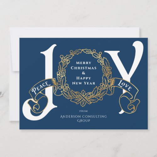 Joy Peace Love Blue Team Photo Corporate Christmas Holiday Card