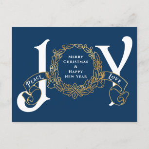 Joy Peace Love Blue Team Photo Corporate Christmas Holiday Postcard