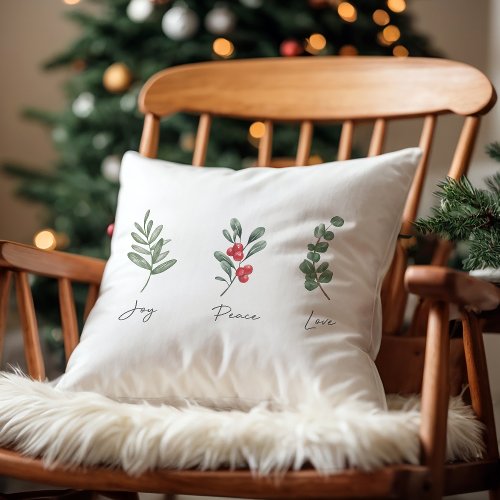 Joy Peace Love Botanical Winter Christmas Pillow