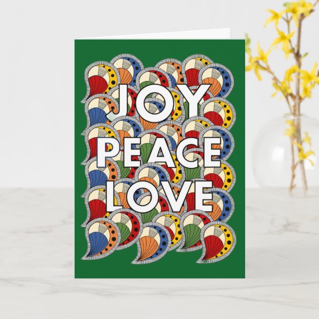 Joy Peace Love - Custom Background & Message Card (Yellow Flower)