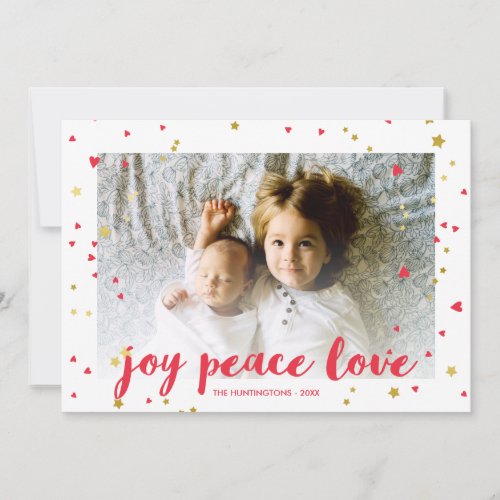 Joy Peace Love  Hearts  Stars  Christmas Photo Holiday Card