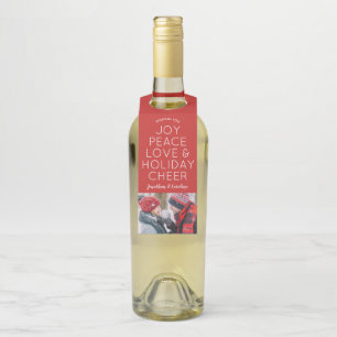 Joy Peace Love Holiday Cheer Christmas Photo Bottle Hanger Tag