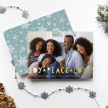 Joy Peace Love | Horizontal Photo Foil Holiday Card<br><div class="desc">Share your favorite photo on this festive holiday card,  overlaid with "joy,  peace,  love" in gold foil cutout lettering. Personalize with your names and the year beneath.</div>