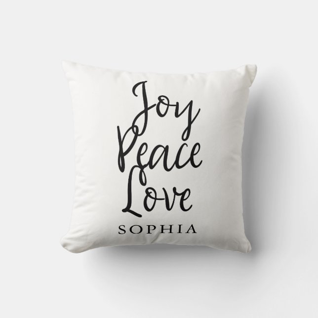 Joy Peace Love Inspirational Quote Throw Pillow (Front)