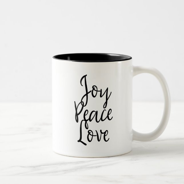 Joy Peace Love Inspirational Two-Tone Coffee Mug (Right)
