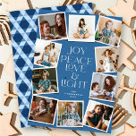 Joy Peace Love & Light Hanukkah 10 Instant Photo H Holiday Card<br><div class="desc">Joy, Peace, Love & Light With Star Of David, 10 Instant Photo Collage Hanukkah Holiday Card. The greeting and background can be changed to any color of your choice. Designed / original artwork by fat*fa*tin. Easy to personalize with your own text message, name, year, photo, or image. More editing features...</div>