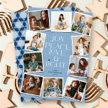 Joy Peace Love & Light Hanukkah 10 Instant Photo Holiday Card<br><div class="desc">Joy, Peace, Love & Light With Star Of David, 10 Instant Photo Collage Hanukkah Holiday Card. The greeting and background can be changed to any color of your choice. Designed / original artwork by fat*fa*tin. Easy to personalize with your own text message, name, year, photo, or image. More editing features...</div>
