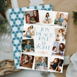 Joy Peace Love & Light Hanukkah 10 Instant Photo Holiday Card<br><div class="desc">Joy, Peace, Love & Light With Star Of David, 10 Instant Photo Collage Hanukkah Holiday Card. The greeting and background can be changed to any color of your choice. Designed / original artwork by fat*fa*tin. Easy to personalize with your own text message, name, year, photo, or image. More editing features...</div>