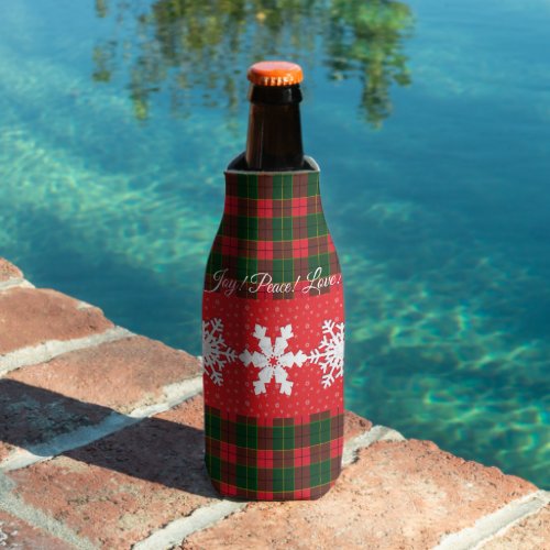 Joy Peace Love Merry Christmas  New Year Red  Bottle Cooler