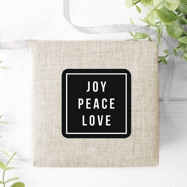 Joy Peace Love | Modern Black & White Holiday Square Sticker (Creator Uploaded)
