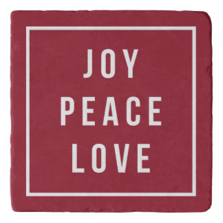 Joy Peace Love | Modern Red & White Holiday Trivet