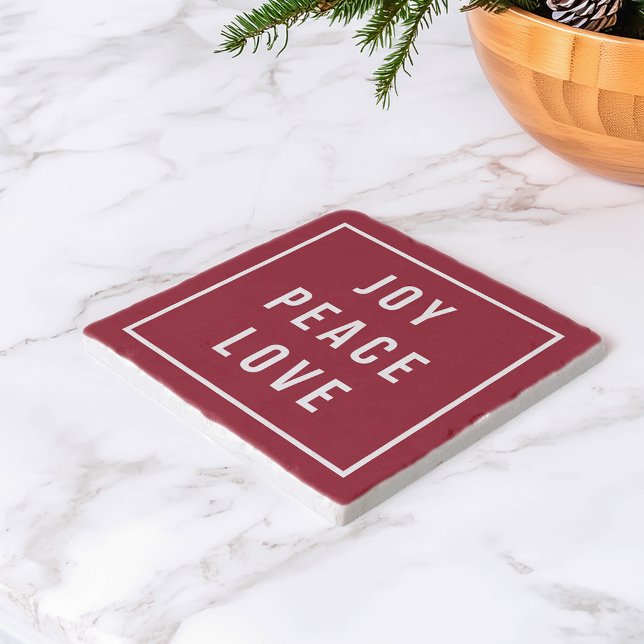 Joy Peace Love | Modern Red & White Holiday Trivet (Creator Uploaded)