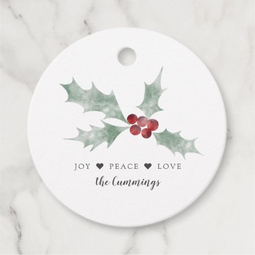 Joy Peace Love Watercolor Mistletoe Christmas Favor Tags