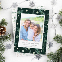 Joy Peace Love Watercolor Winter Greenery Photo
