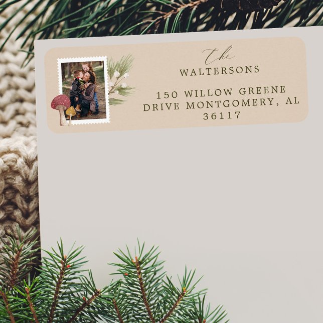 Joy Peace Love Watercolor Woodsy Mushrooms Photo Label (Joy Peace Love Watercolor Woodsy Mushrooms Photo Label)