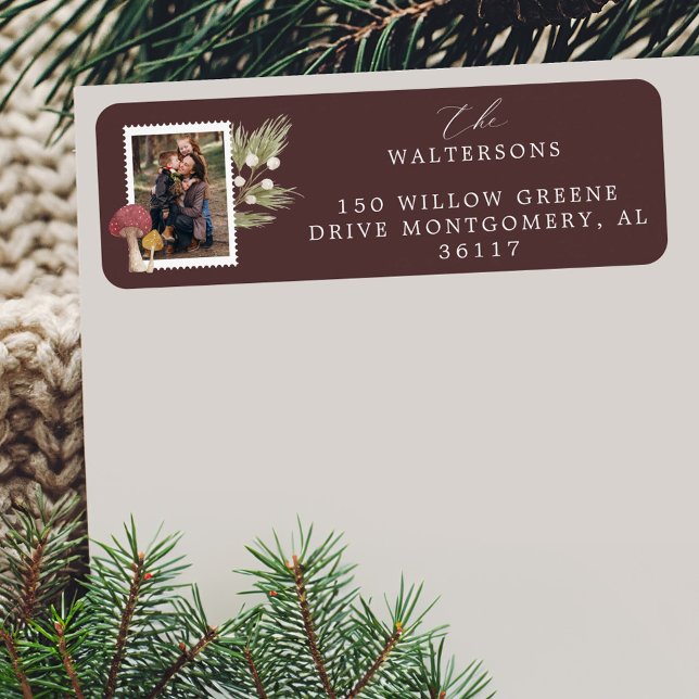 Joy Peace Love Watercolor Woodsy Mushrooms Photo Label (Joy Peace Love Watercolor Woodsy Mushrooms Photo Label)