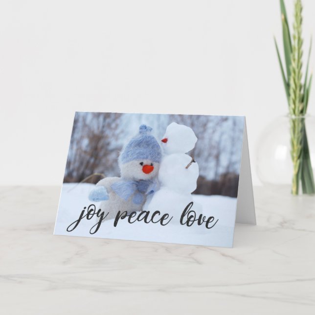 Joy Peace Love YOUR PHOTO  or Keep Snowman Photo Card (Front)