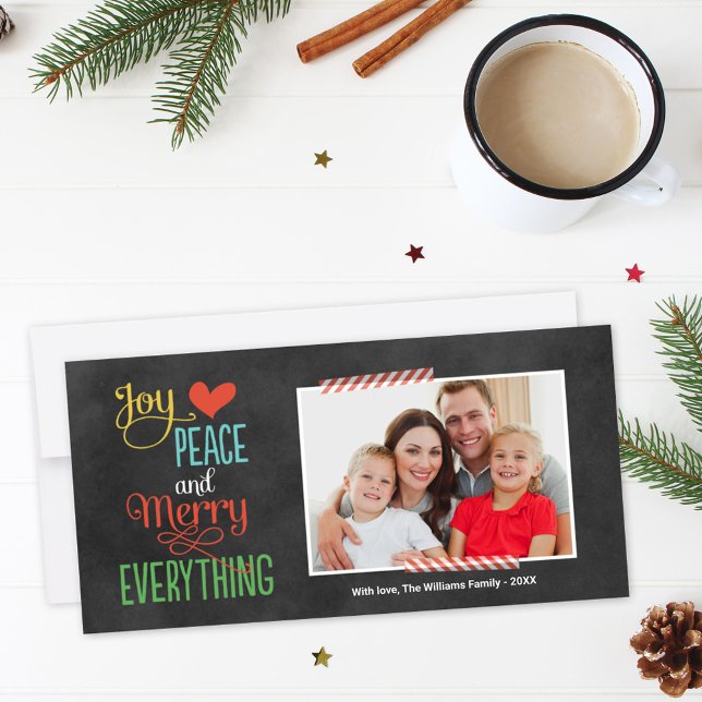 Joy Peace Merry Everything Black Chalkboard Photo Holiday Card (Creator Uploaded)
