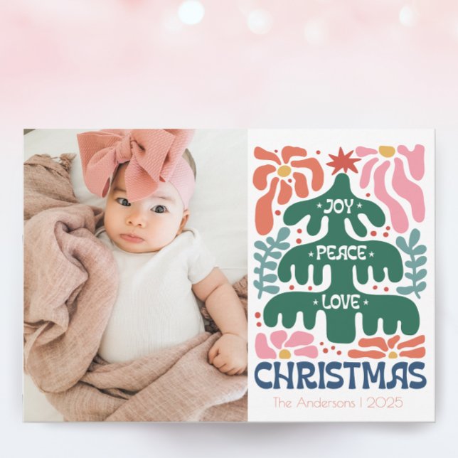 Joy Peace Retro Christmas Holiday Card (Creator Uploaded)