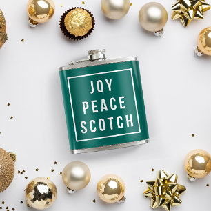 Joy Peace Scotch Green & White Funny Holiday Flask