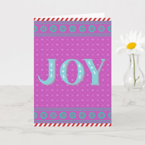 Joy _ Peppermint Blue  Purple Christmas Greeting Card