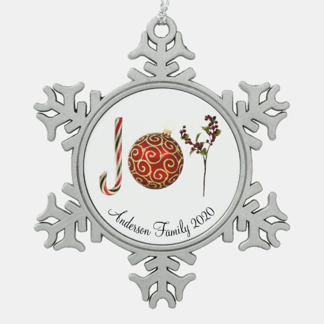 Joy personalized candy cane ornament holly (Front)